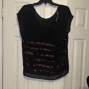 a.n.a Black Blouse with Gold Sequin Stripes